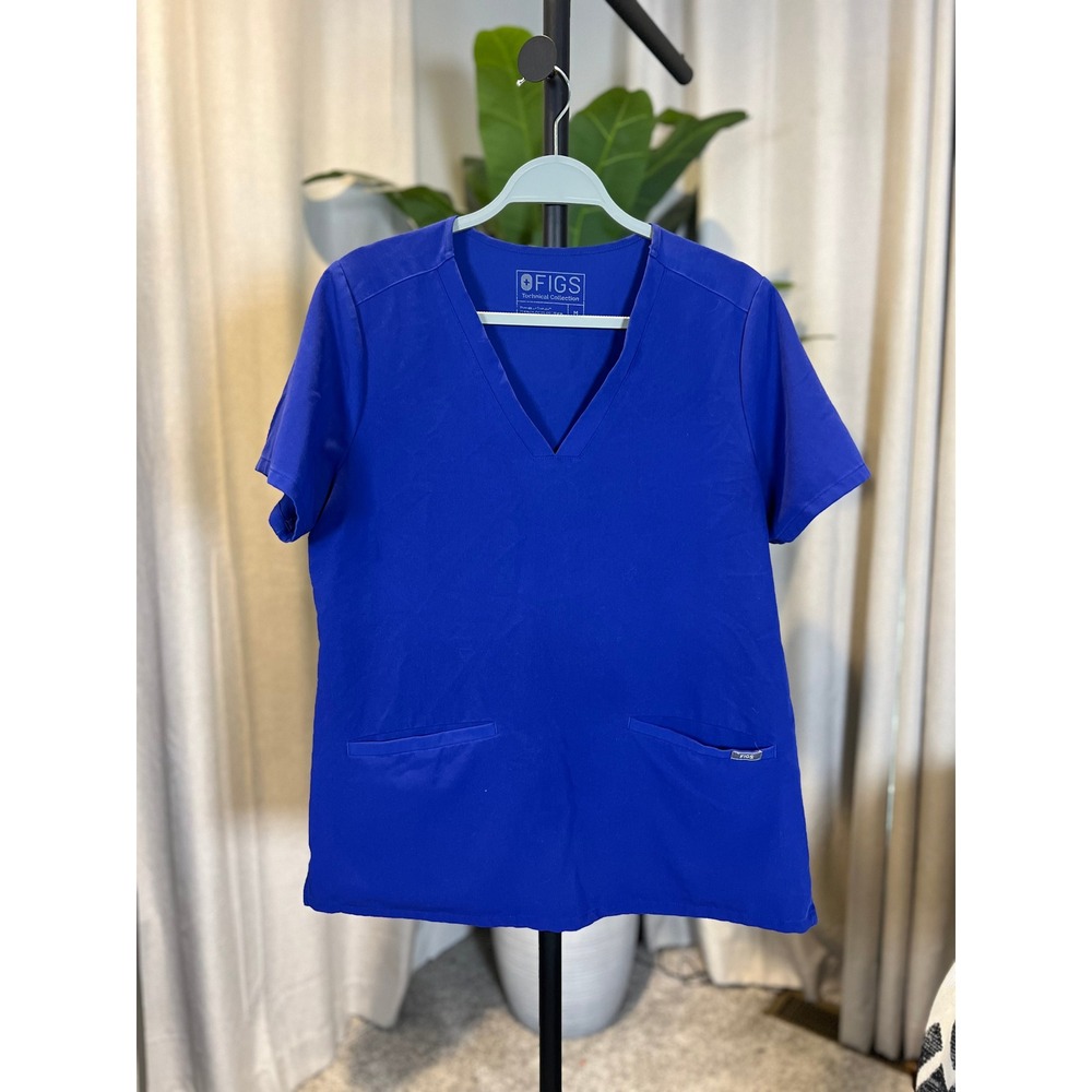FIGS Technical Collection V-Neck Scrub Top Royal Blue Women Medium Short Sleeve